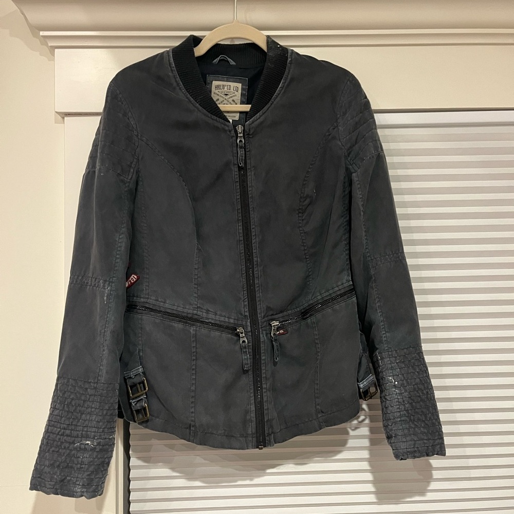 Navy jacket with buckle details